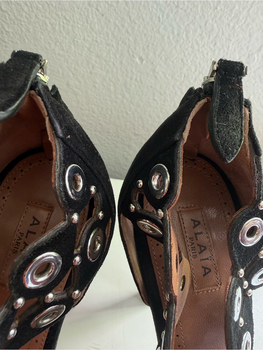 Alaia embellished laser size 9 Black and White Eyelet Platform T‑Strap Heels - Picture 5 of 10